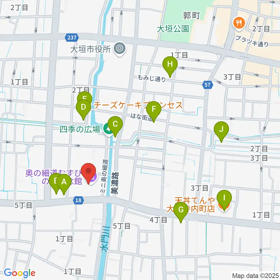 大垣市奥の細道むすびの地記念館周辺のファミレス・ファーストフード一覧地図