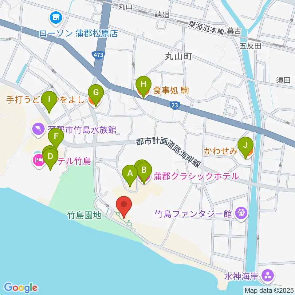 海辺の文学記念館周辺のファミレス・ファーストフード一覧地図