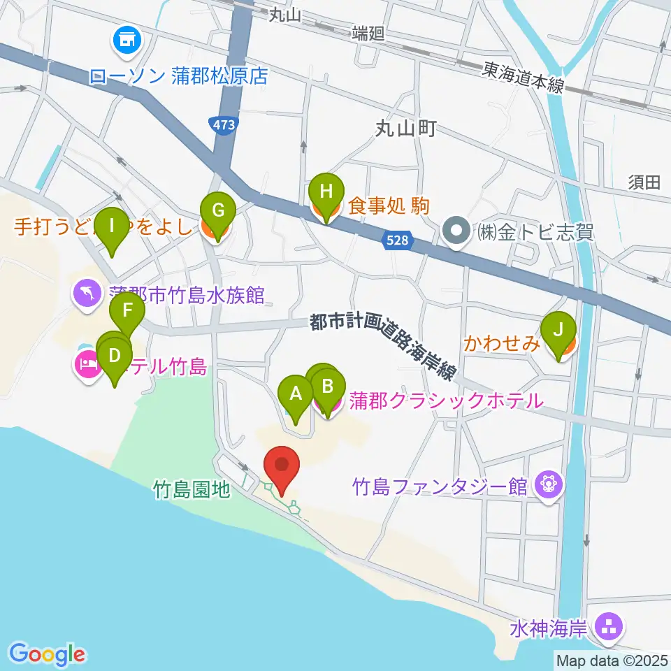 海辺の文学記念館周辺のファミレス・ファーストフード一覧地図