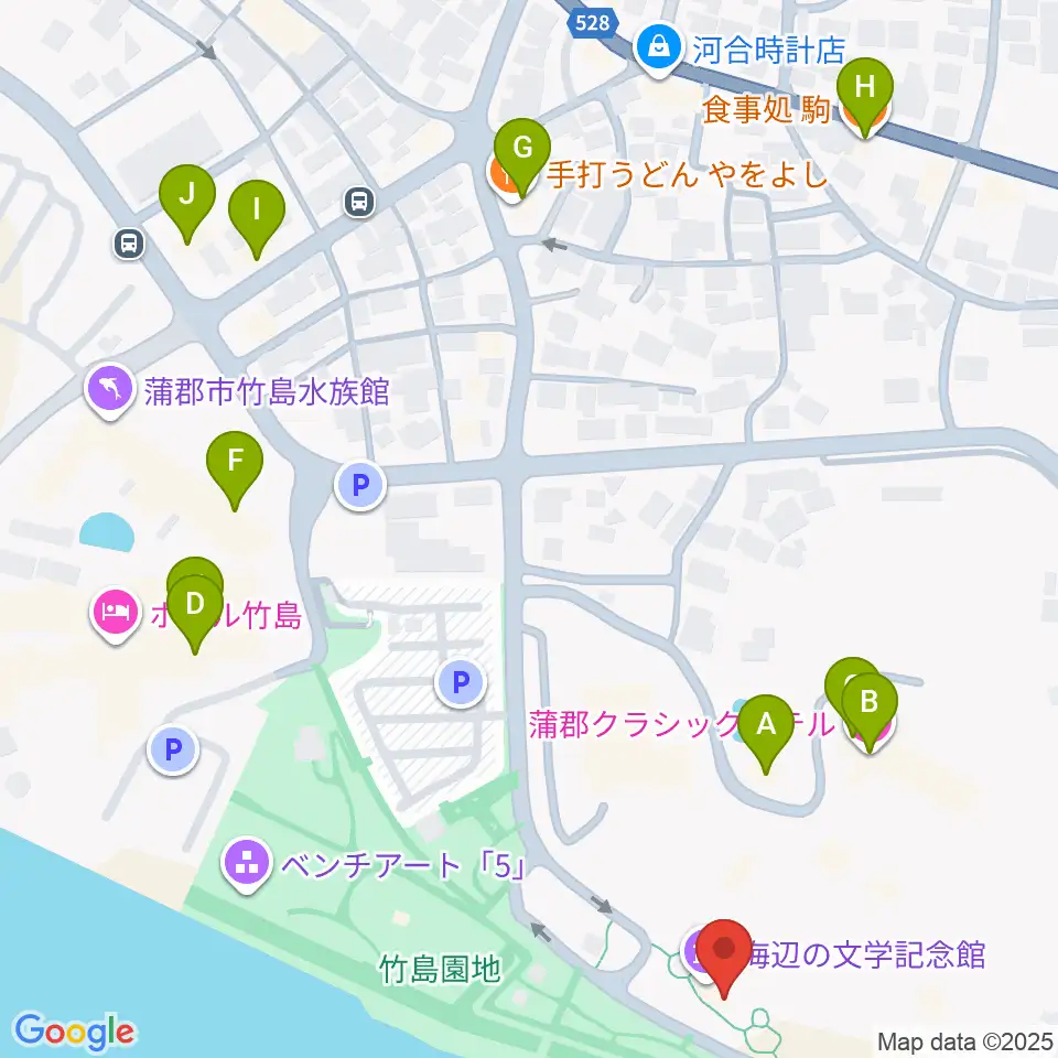 海辺の文学記念館周辺のファミレス・ファーストフード一覧地図