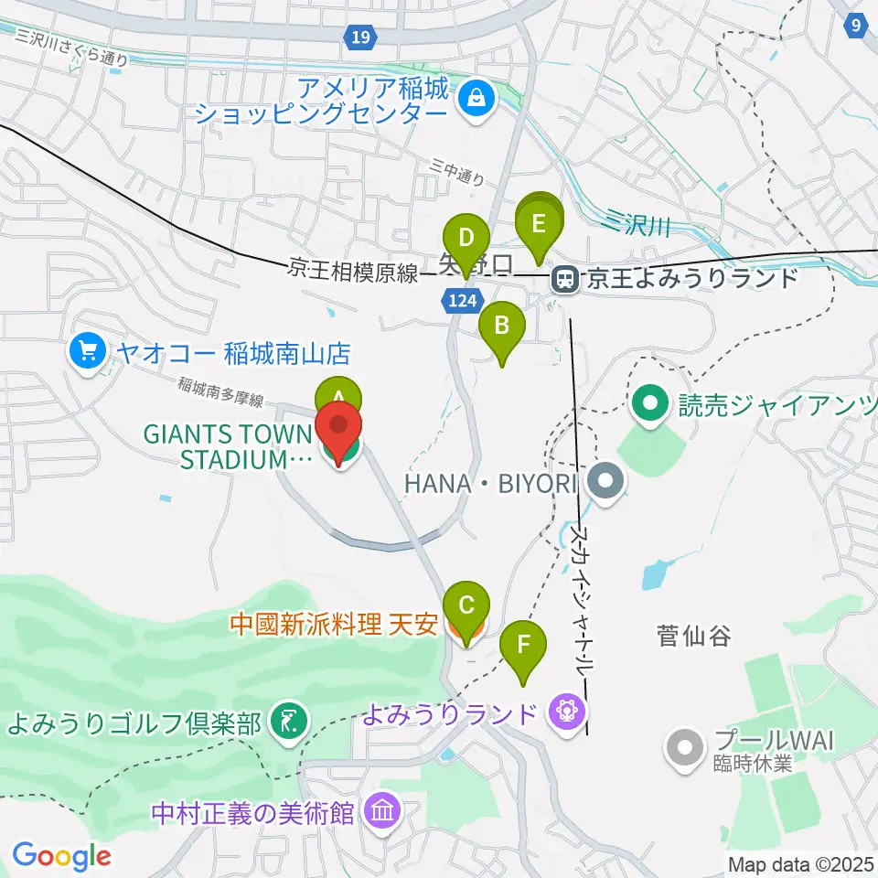 ジャイアンツタウンスタジアム周辺のファミレス・ファーストフード一覧地図