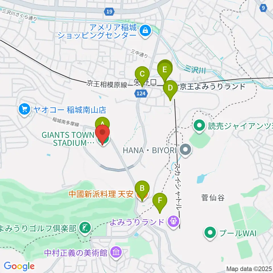 ジャイアンツタウンスタジアム周辺のファミレス・ファーストフード一覧地図