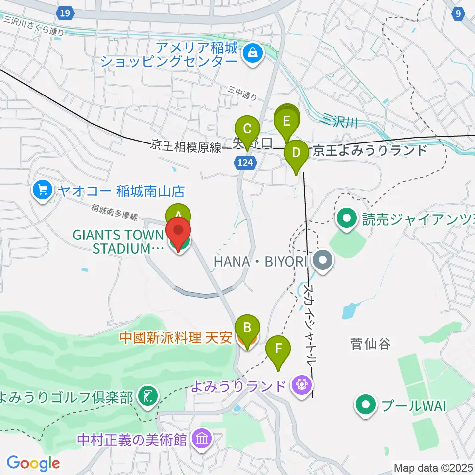 ジャイアンツタウンスタジアム周辺のファミレス・ファーストフード一覧地図