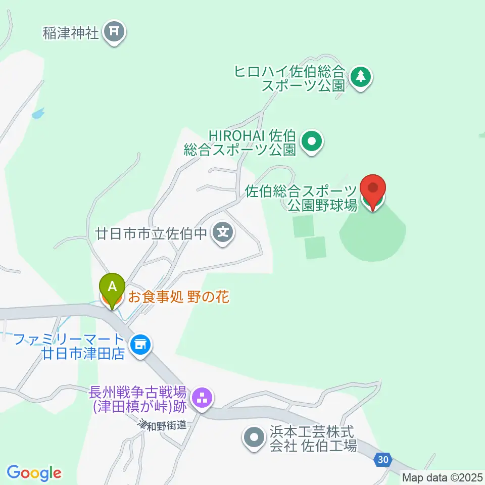HIROHAI佐伯総合スポーツ公園野球場周辺のファミレス・ファーストフード一覧地図