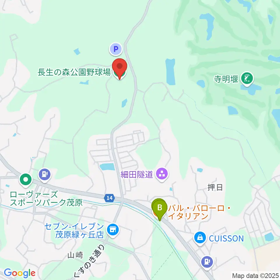 長生の森公園野球場周辺のファミレス・ファーストフード一覧地図