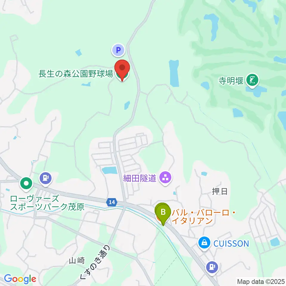 長生の森公園野球場周辺のファミレス・ファーストフード一覧地図
