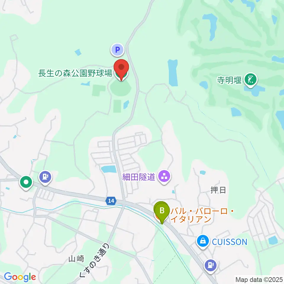 長生の森公園野球場周辺のファミレス・ファーストフード一覧地図