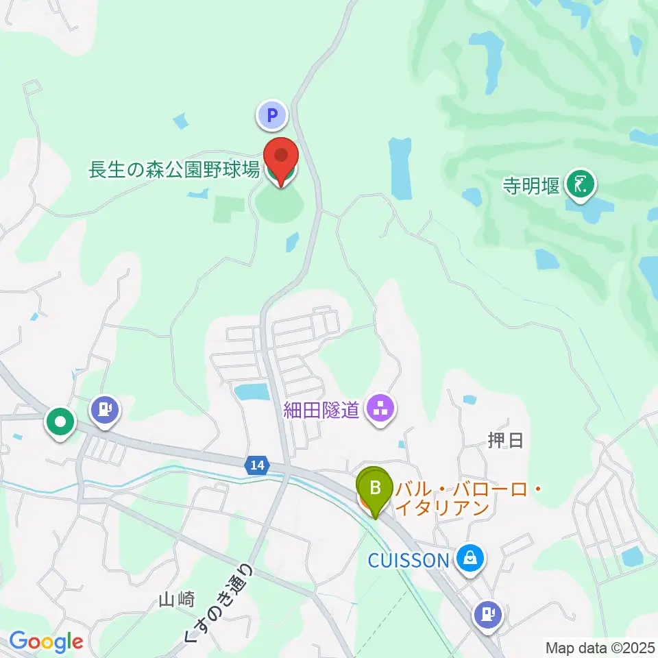長生の森公園野球場周辺のファミレス・ファーストフード一覧地図