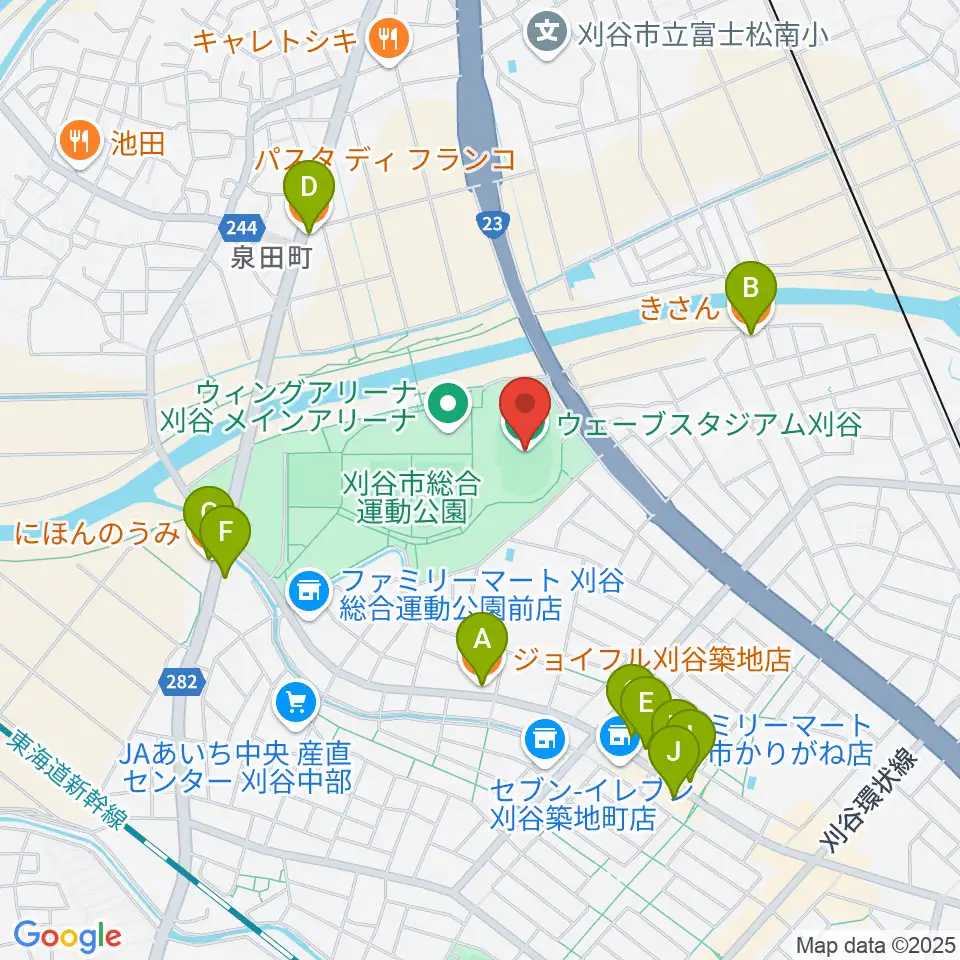ウェーブスタジアム刈谷周辺のファミレス・ファーストフード一覧地図