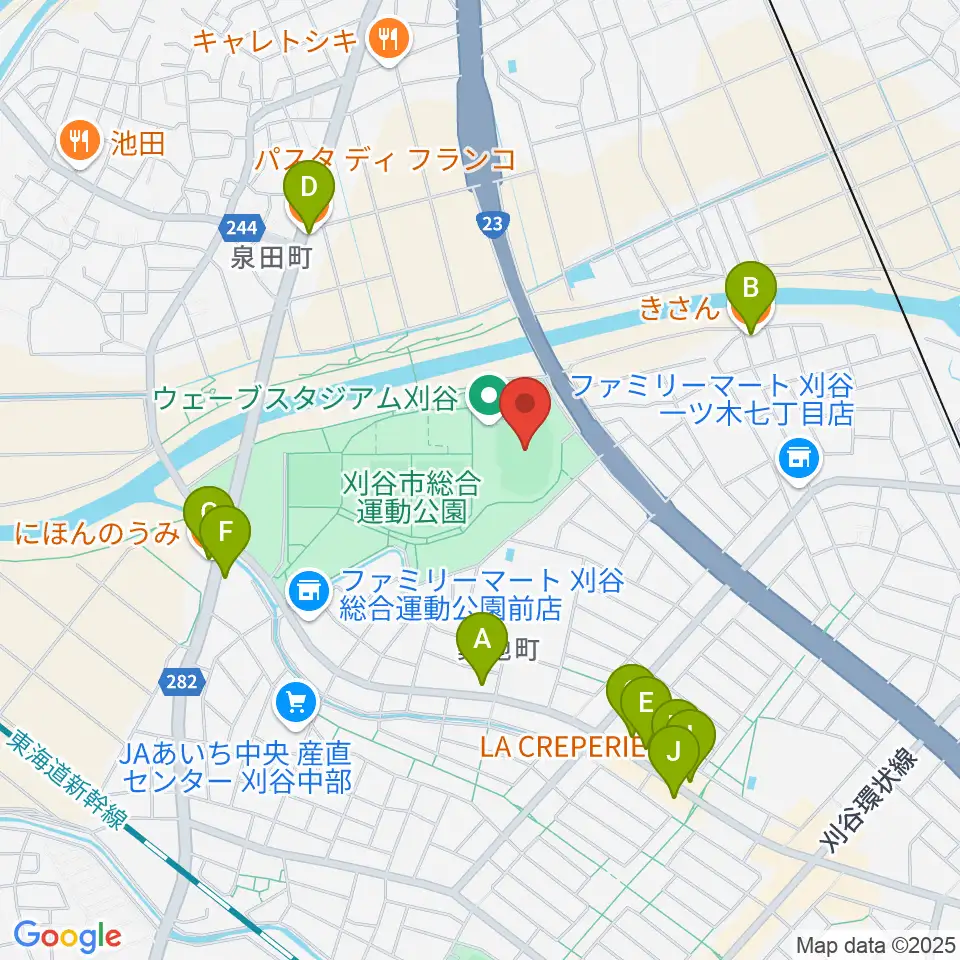 ウェーブスタジアム刈谷周辺のファミレス・ファーストフード一覧地図