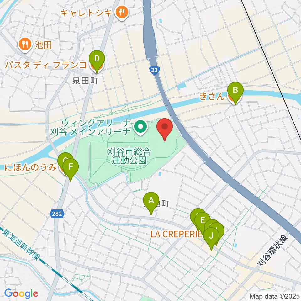 ウェーブスタジアム刈谷周辺のファミレス・ファーストフード一覧地図