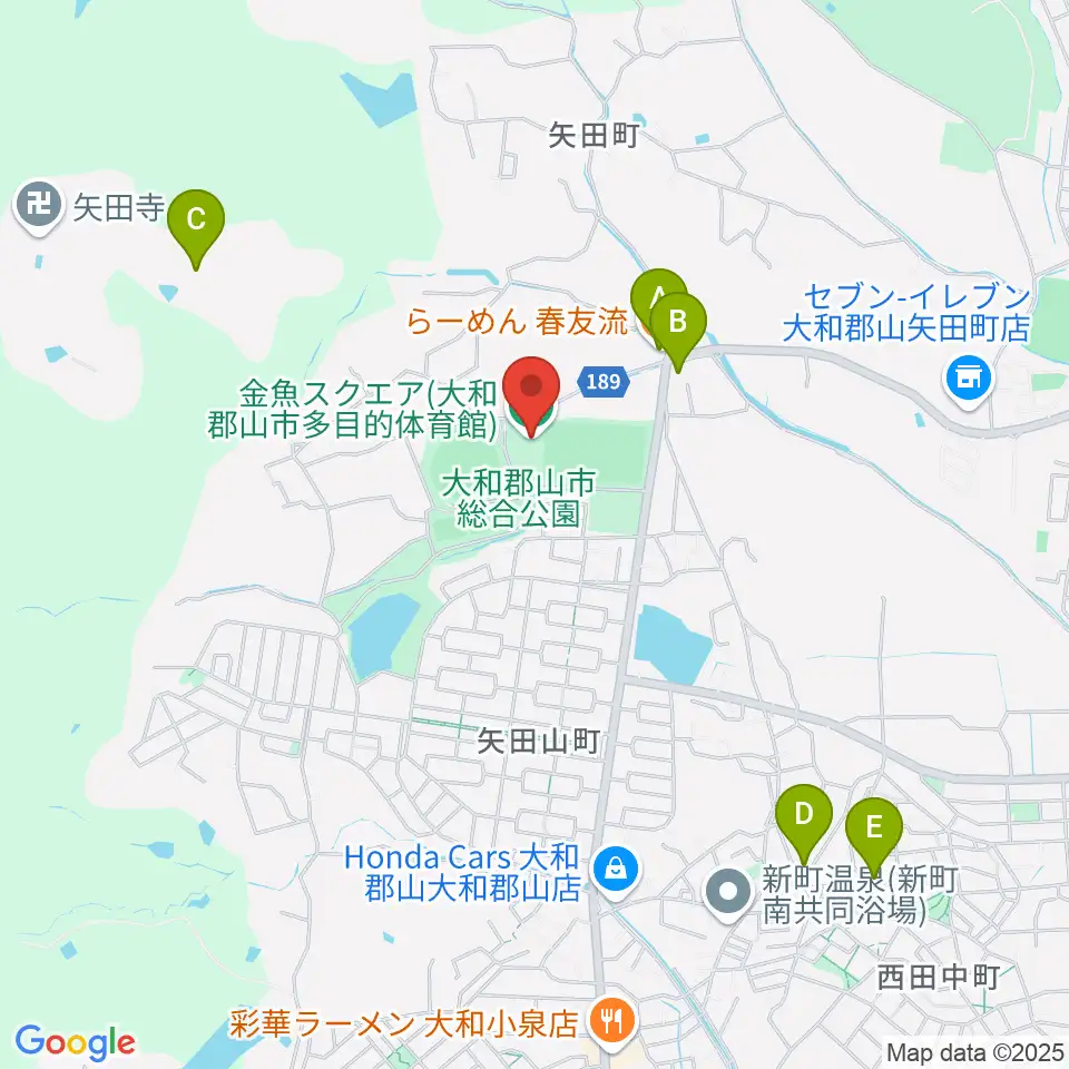 大和郡山市多目的体育館 金魚スクエア周辺のファミレス・ファーストフード一覧地図