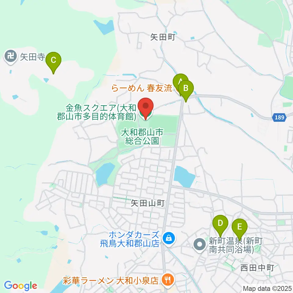 大和郡山市多目的体育館 金魚スクエア周辺のファミレス・ファーストフード一覧地図