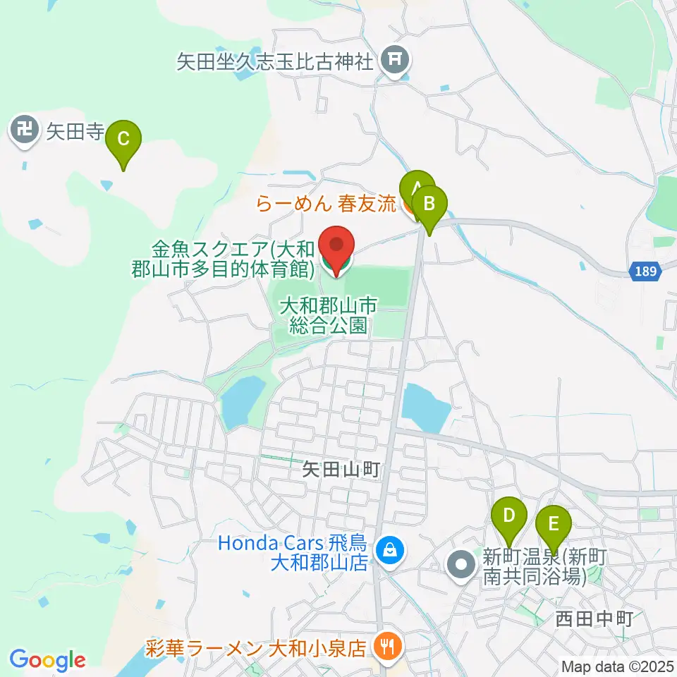 大和郡山市多目的体育館 金魚スクエア周辺のファミレス・ファーストフード一覧地図