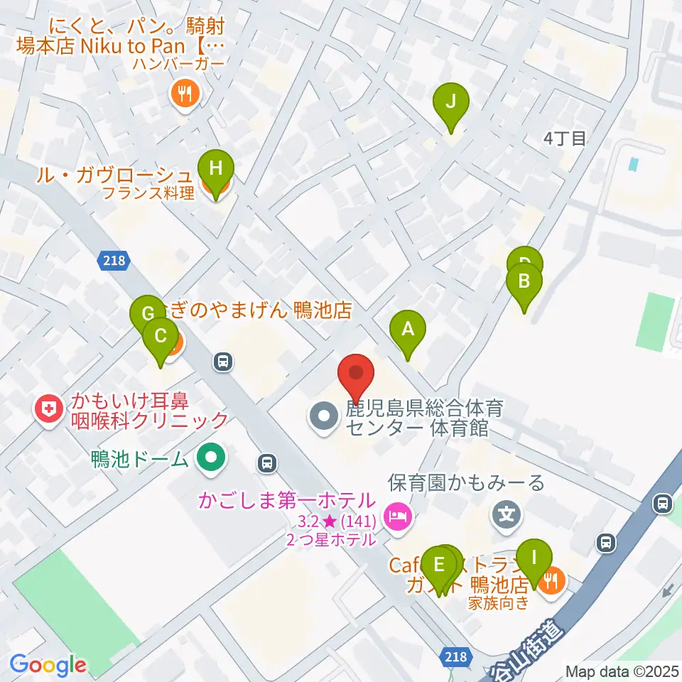 鹿児島県総合体育センター体育館周辺のファミレス・ファーストフード一覧地図
