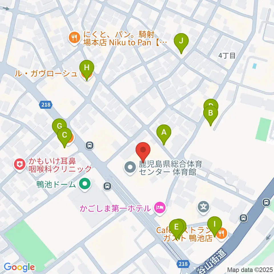 鹿児島県総合体育センター体育館周辺のファミレス・ファーストフード一覧地図