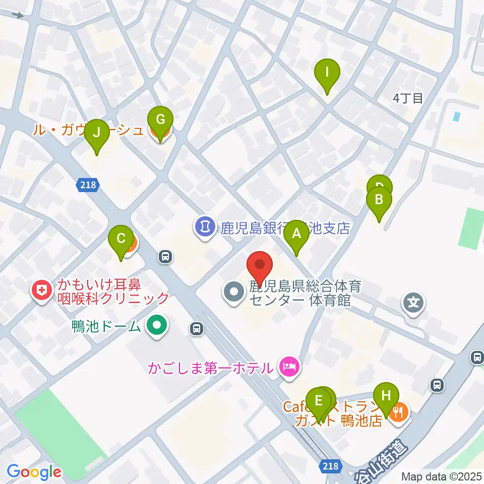 鹿児島県総合体育センター体育館周辺のファミレス・ファーストフード一覧地図