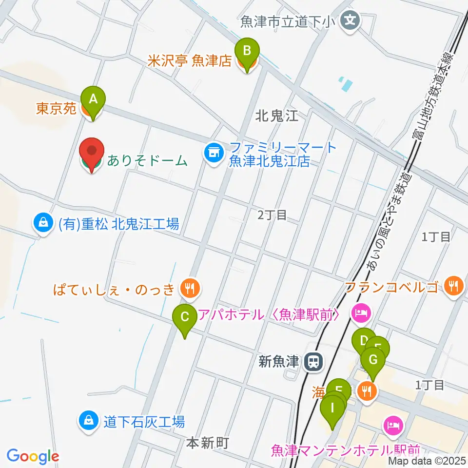 ありそドーム周辺のファミレス・ファーストフード一覧地図