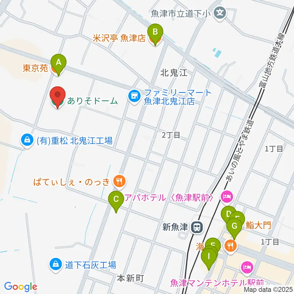 ありそドーム周辺のファミレス・ファーストフード一覧地図