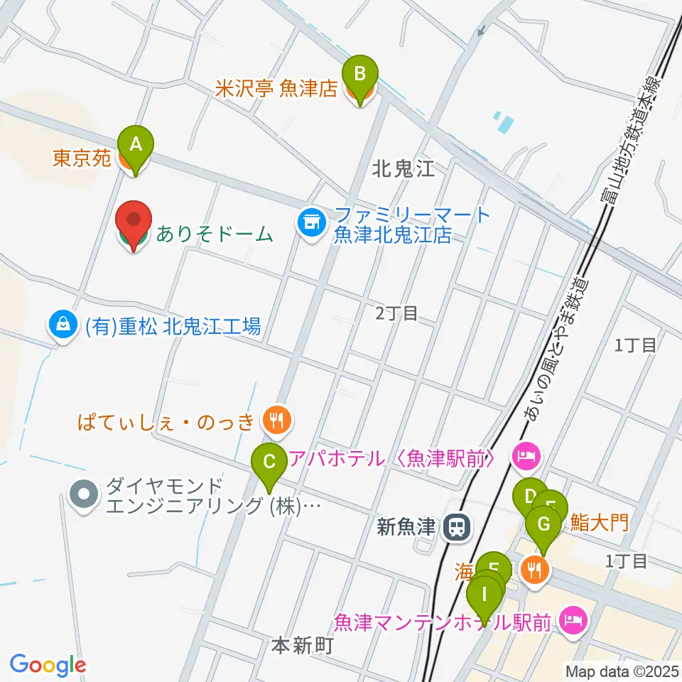 ありそドーム周辺のファミレス・ファーストフード一覧地図