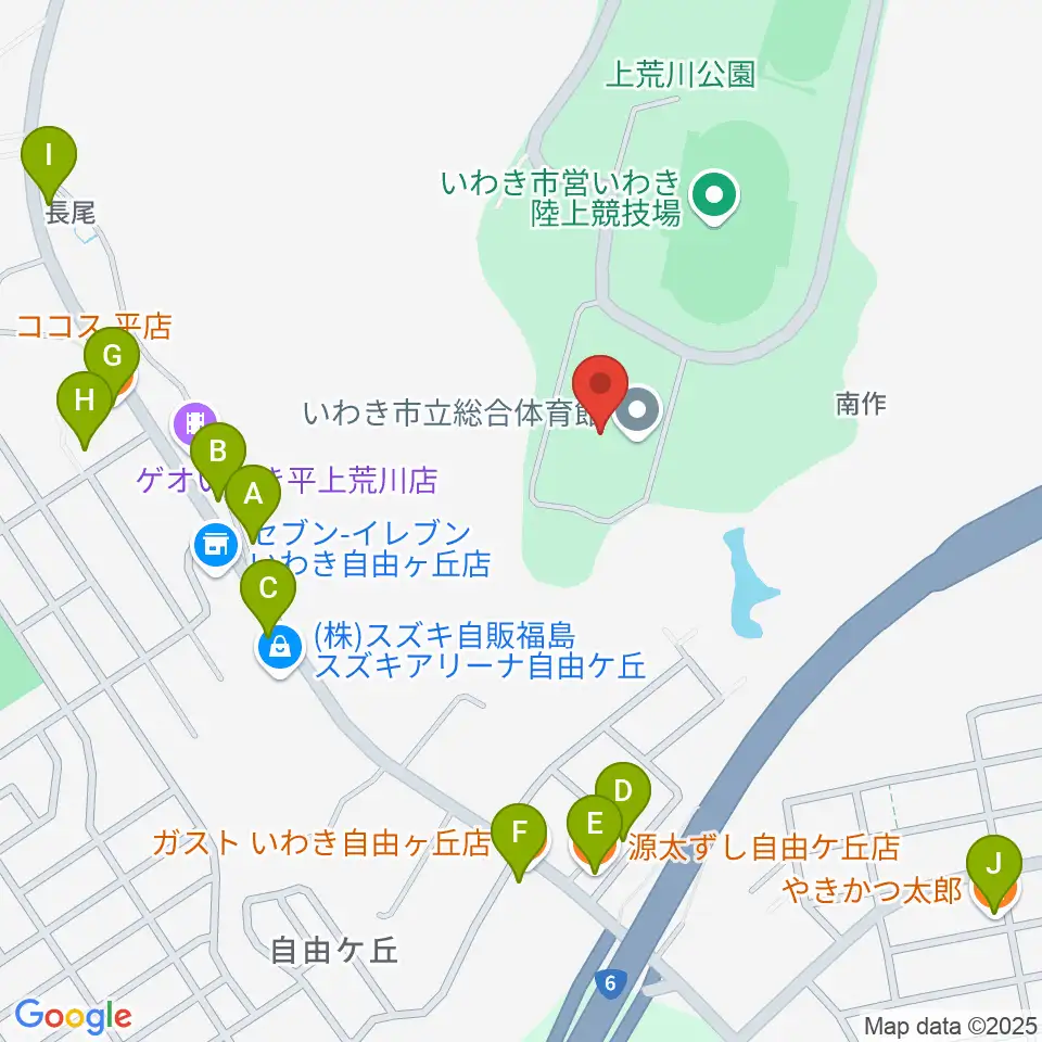 いわき市立総合体育館周辺のファミレス・ファーストフード一覧地図