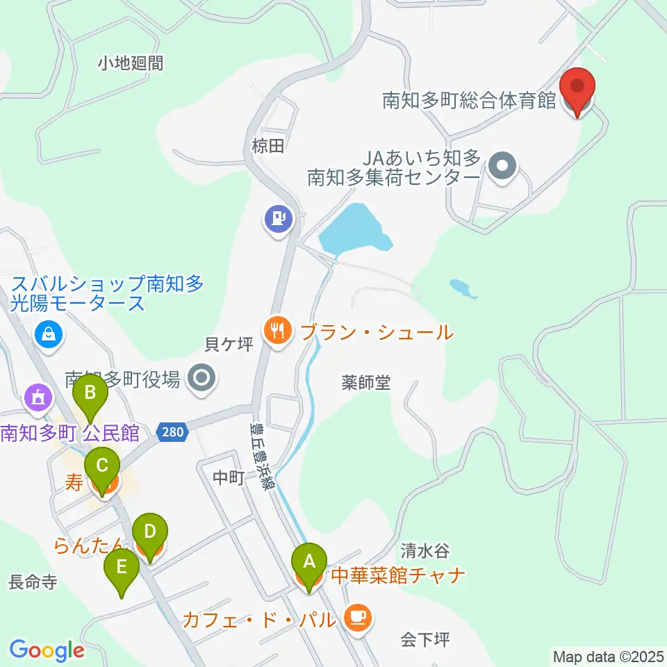 南知多町総合体育館周辺のファミレス・ファーストフード一覧地図