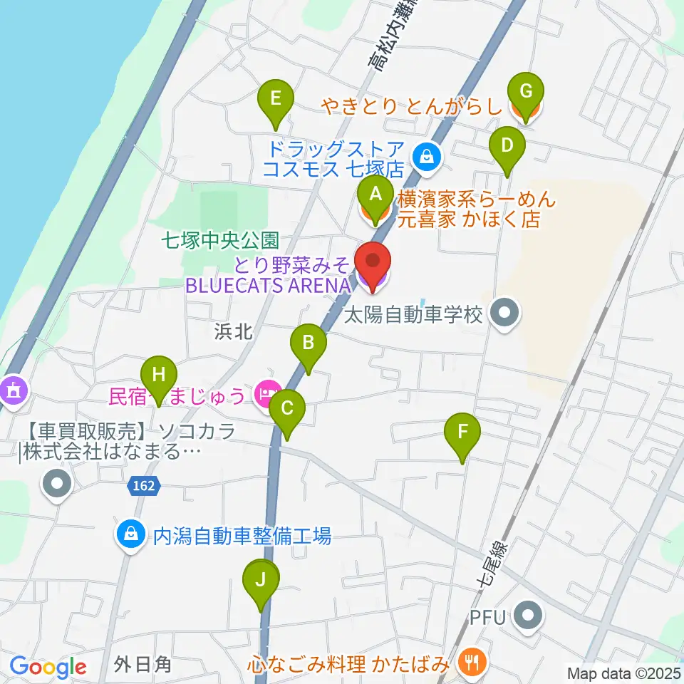 とり野菜みそ BLUECATS ARENA周辺のファミレス・ファーストフード一覧地図