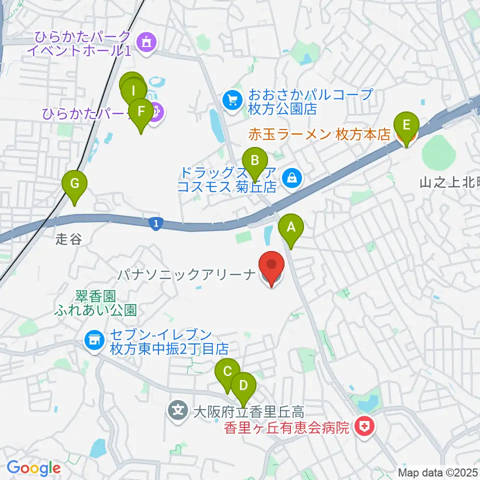 パナソニックアリーナ周辺のファミレス・ファーストフード一覧地図