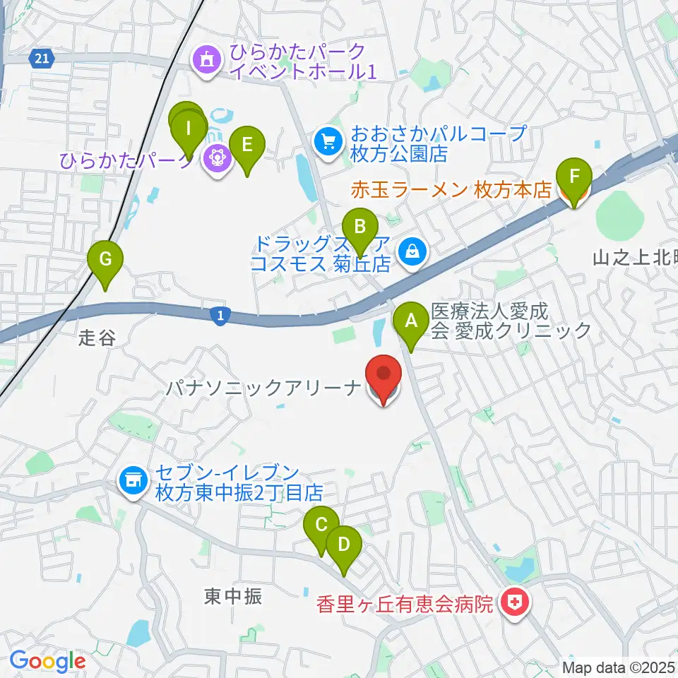 パナソニックアリーナ周辺のファミレス・ファーストフード一覧地図