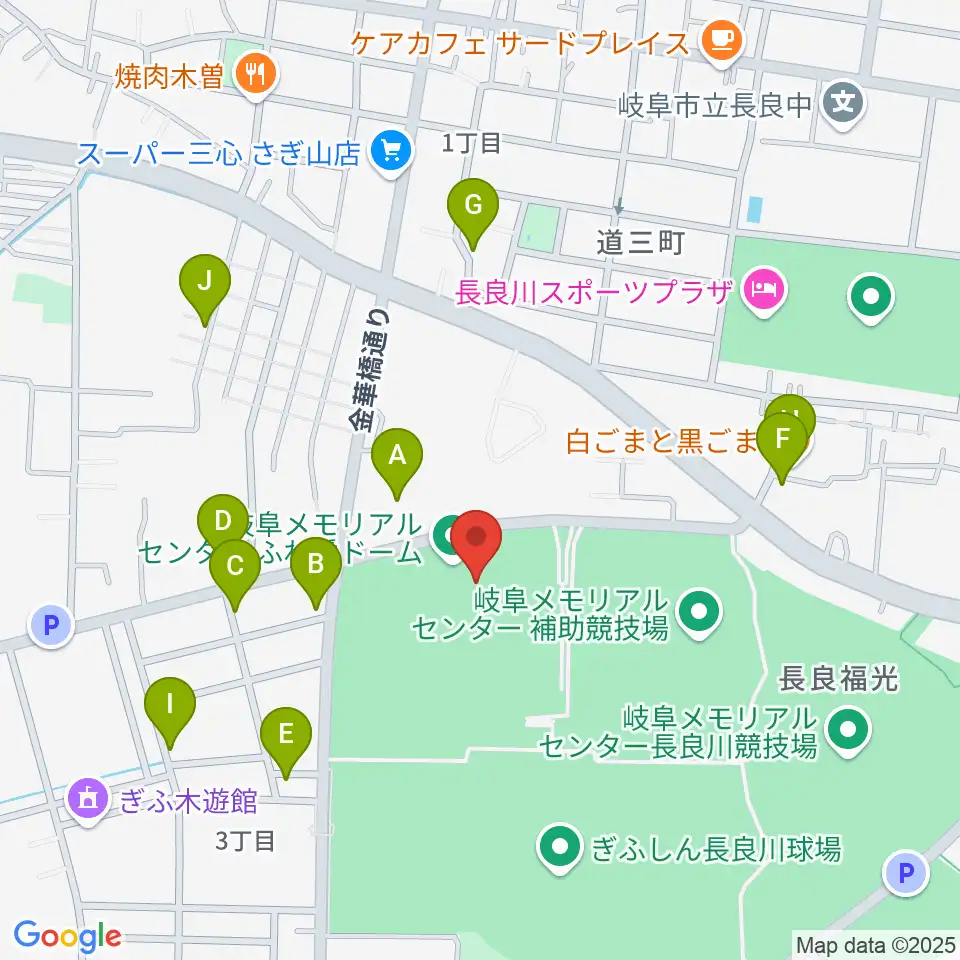 岐阜メモリアルセンターふれ愛ドーム周辺のファミレス・ファーストフード一覧地図