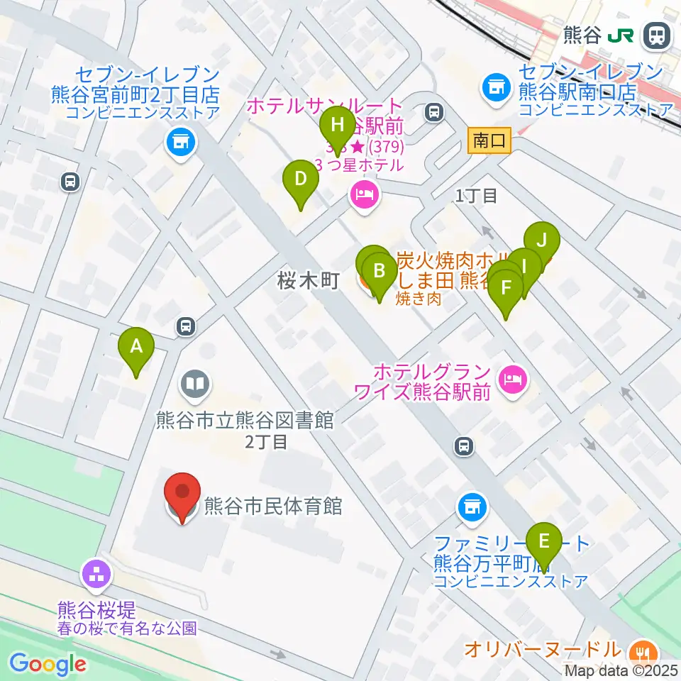 熊谷市立市民体育館周辺のファミレス・ファーストフード一覧地図