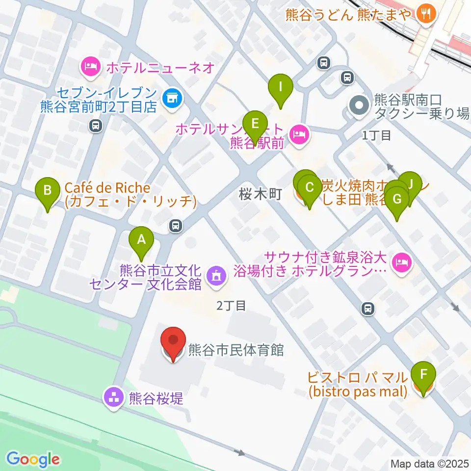 熊谷市立市民体育館周辺のファミレス・ファーストフード一覧地図