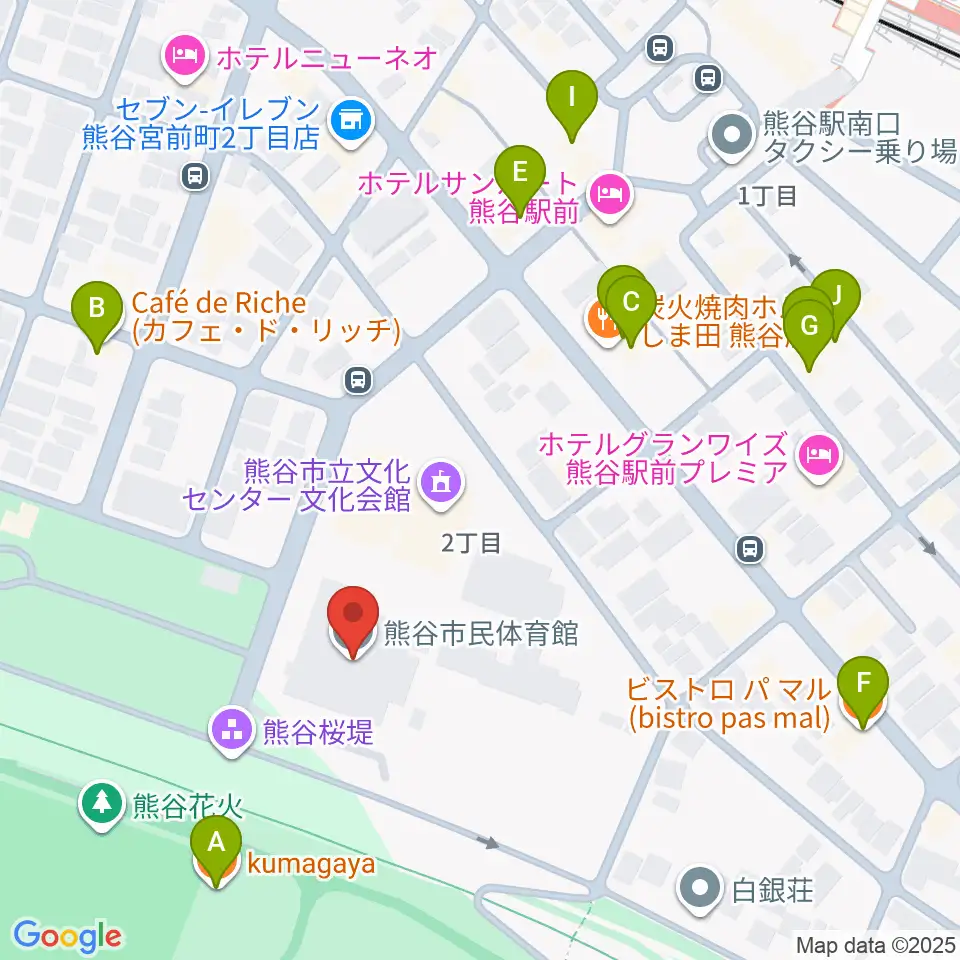 熊谷市立市民体育館周辺のファミレス・ファーストフード一覧地図