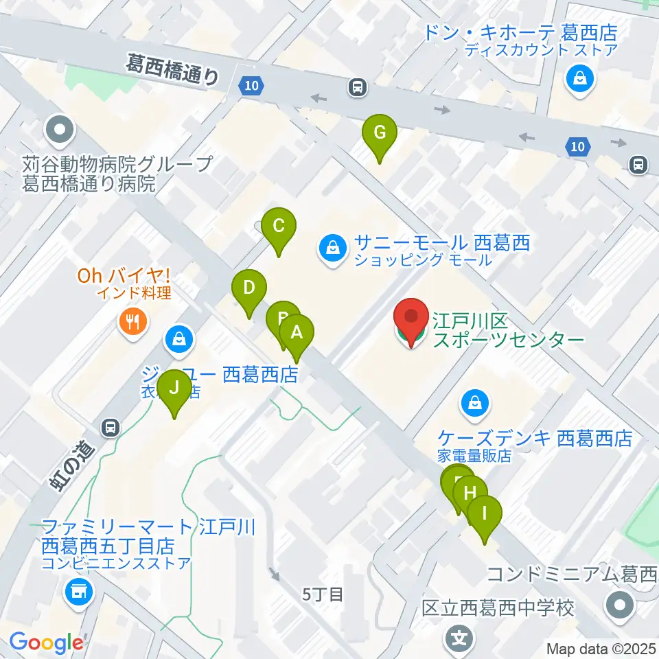 江戸川区スポーツセンター周辺のファミレス・ファーストフード一覧地図