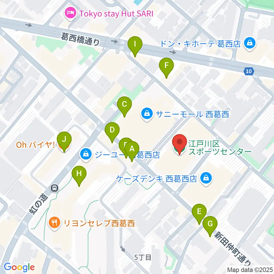 江戸川区スポーツセンター周辺のファミレス・ファーストフード一覧地図