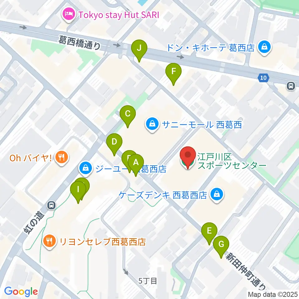 江戸川区スポーツセンター周辺のファミレス・ファーストフード一覧地図
