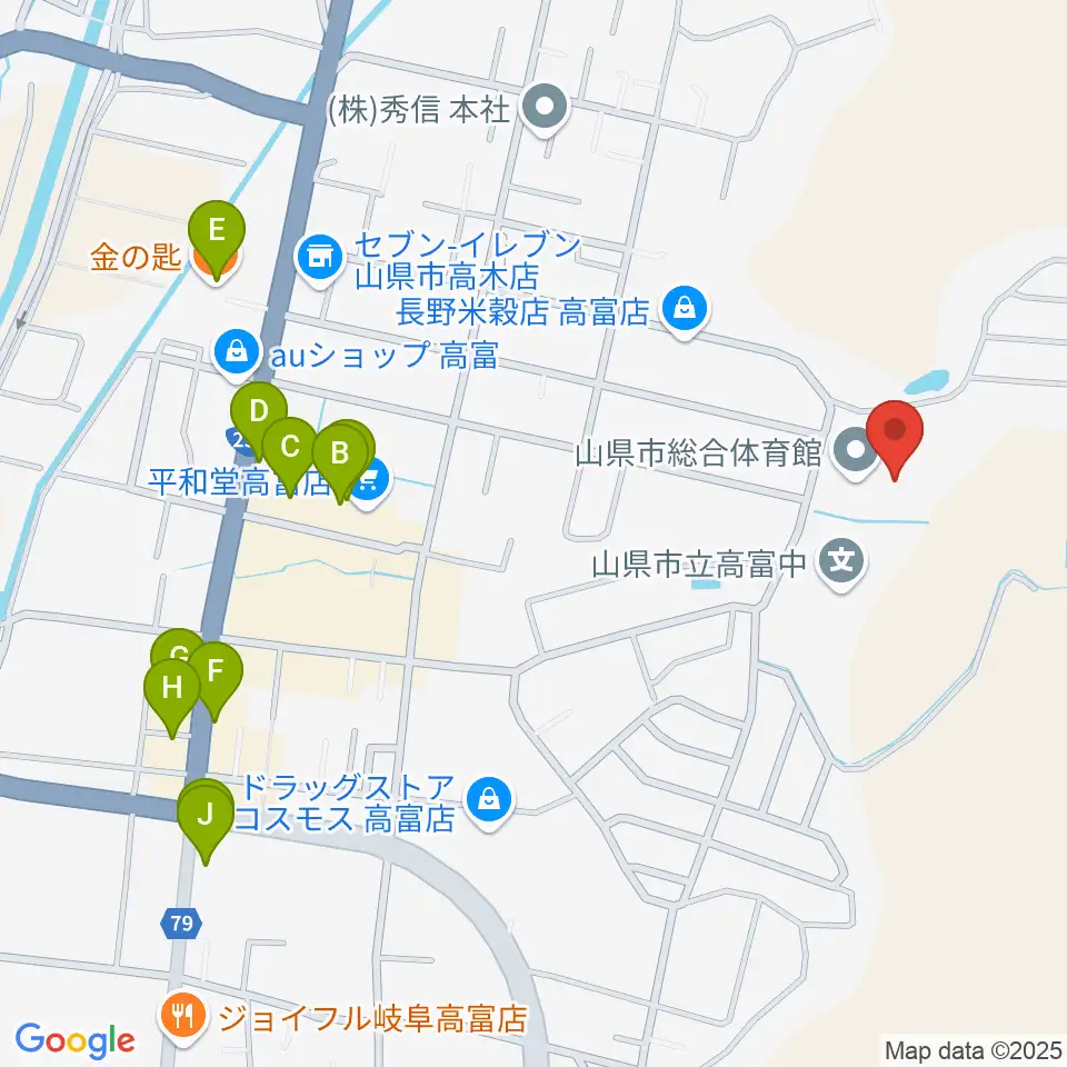 山県市総合体育館周辺のファミレス・ファーストフード一覧地図