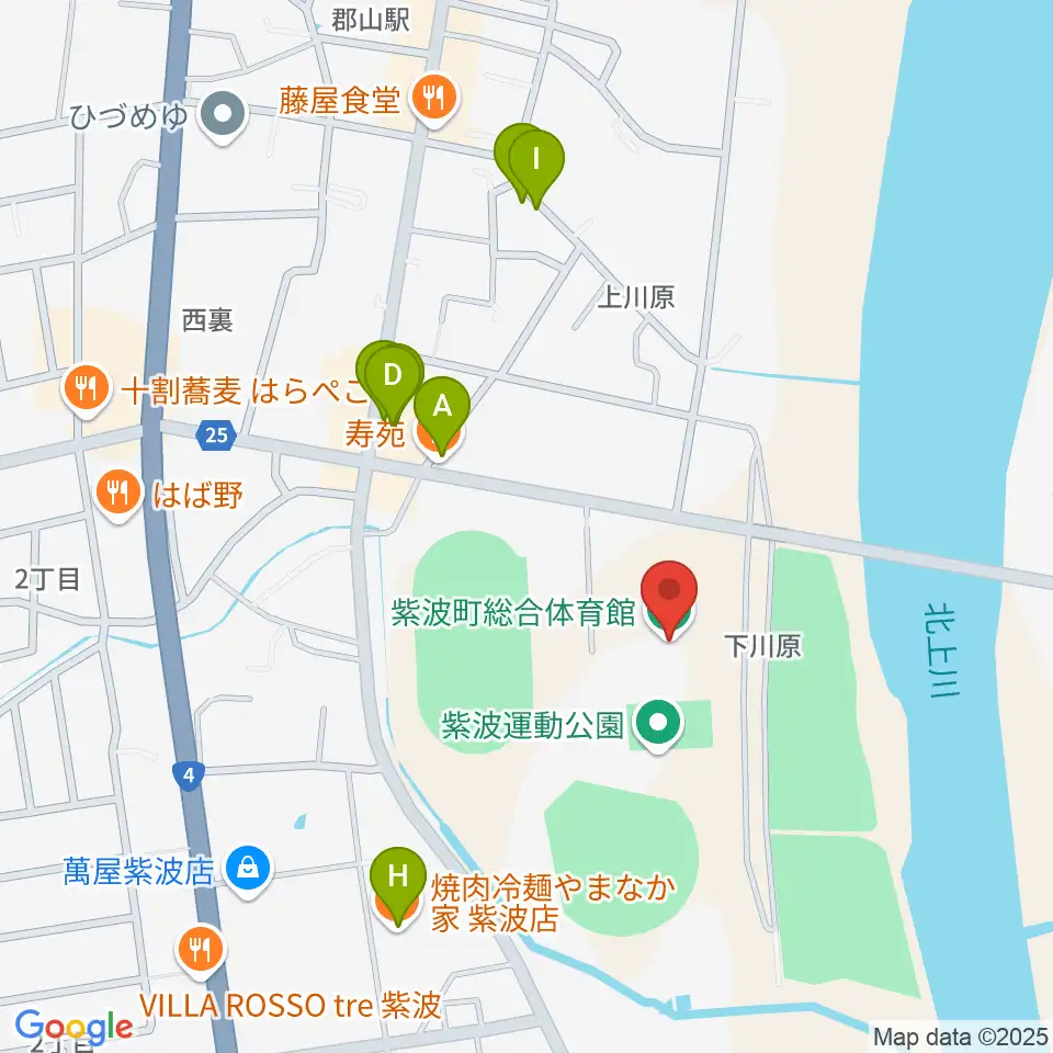 紫波町総合体育館周辺のファミレス・ファーストフード一覧地図