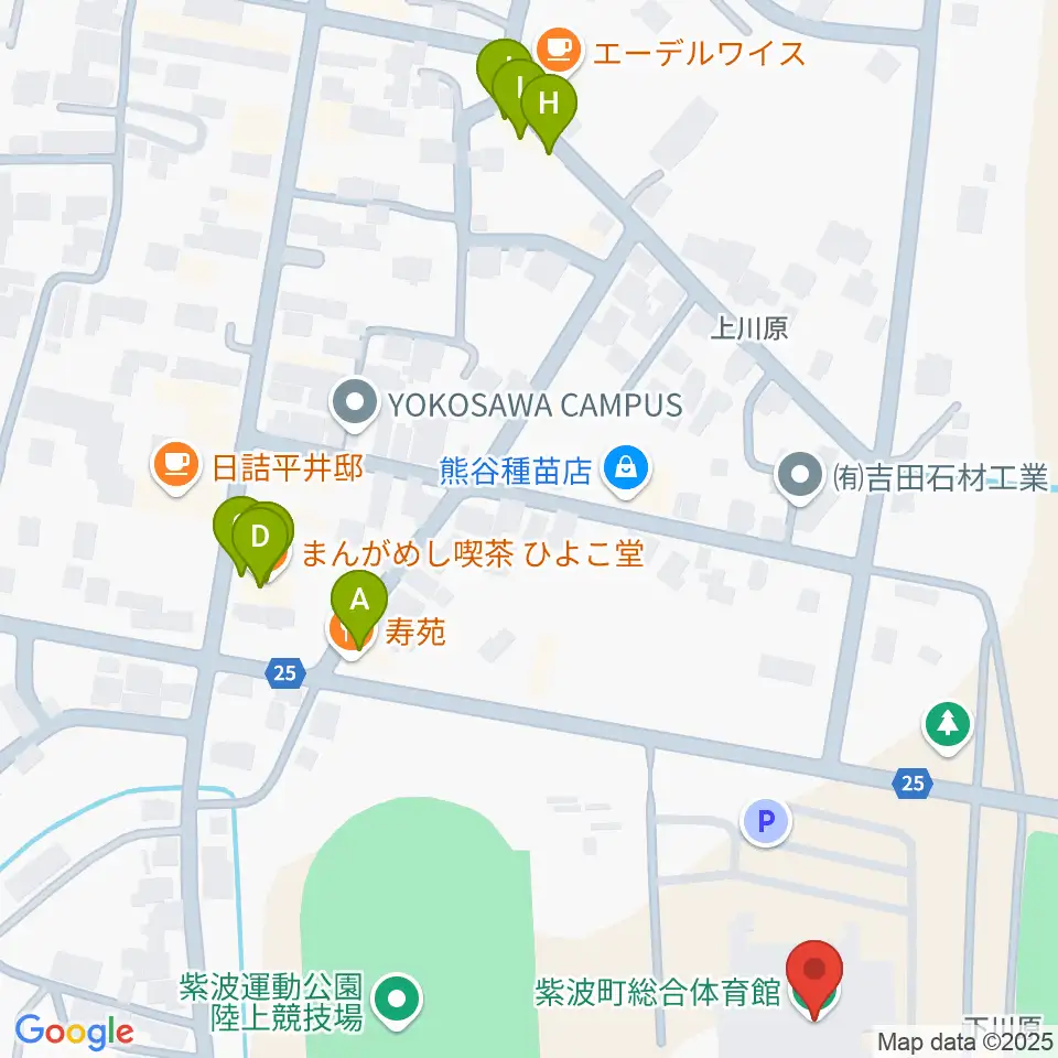 紫波町総合体育館周辺のファミレス・ファーストフード一覧地図
