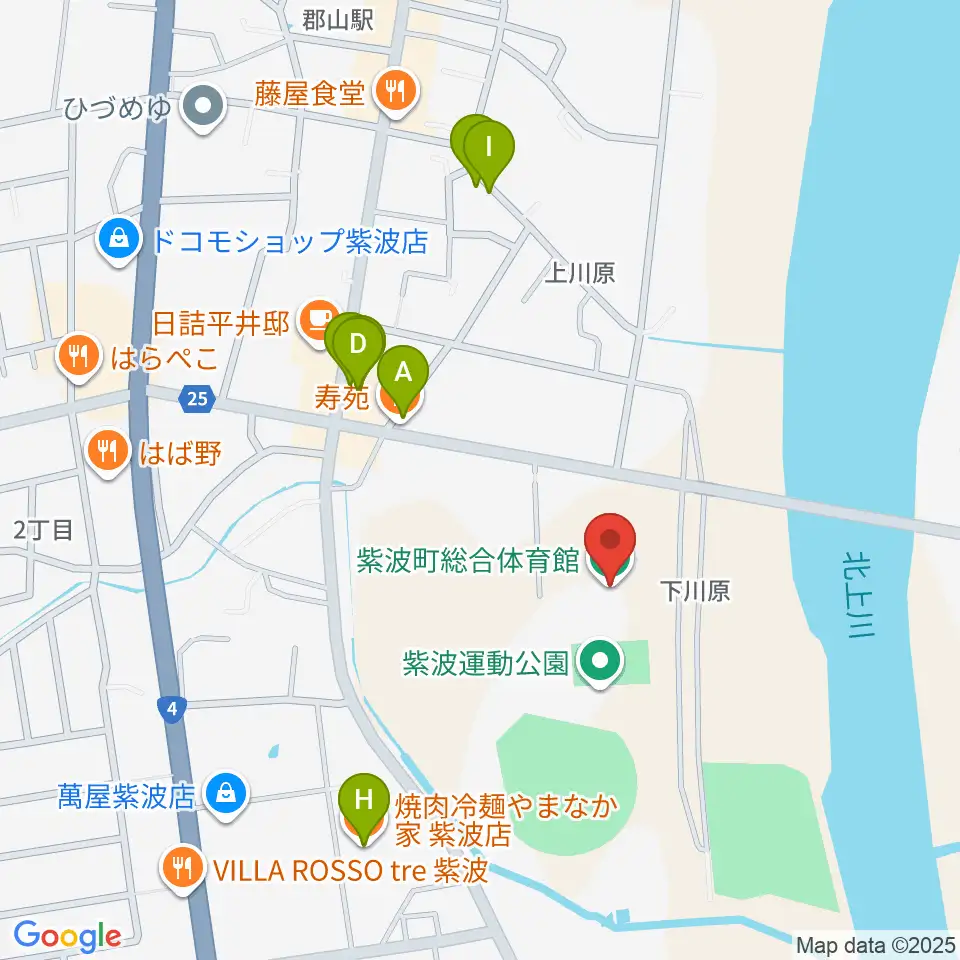 紫波町総合体育館周辺のファミレス・ファーストフード一覧地図