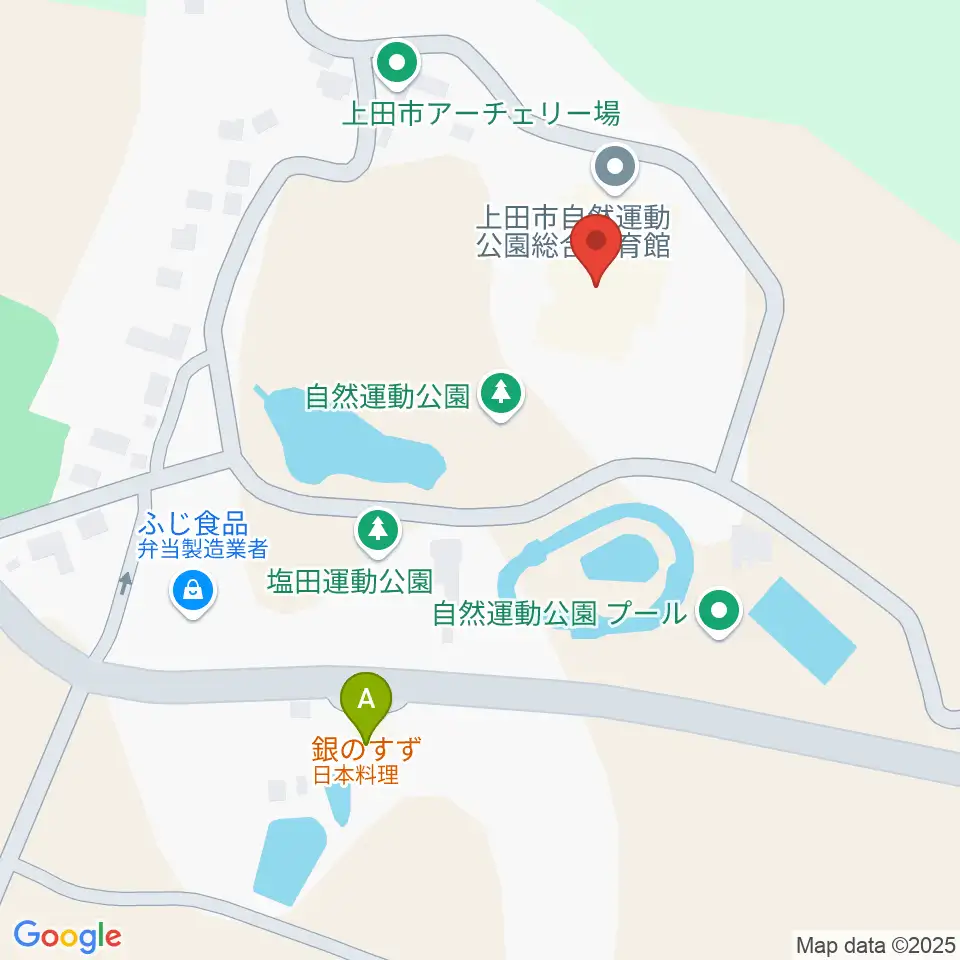 上田市自然運動公園総合体育館周辺のファミレス・ファーストフード一覧地図
