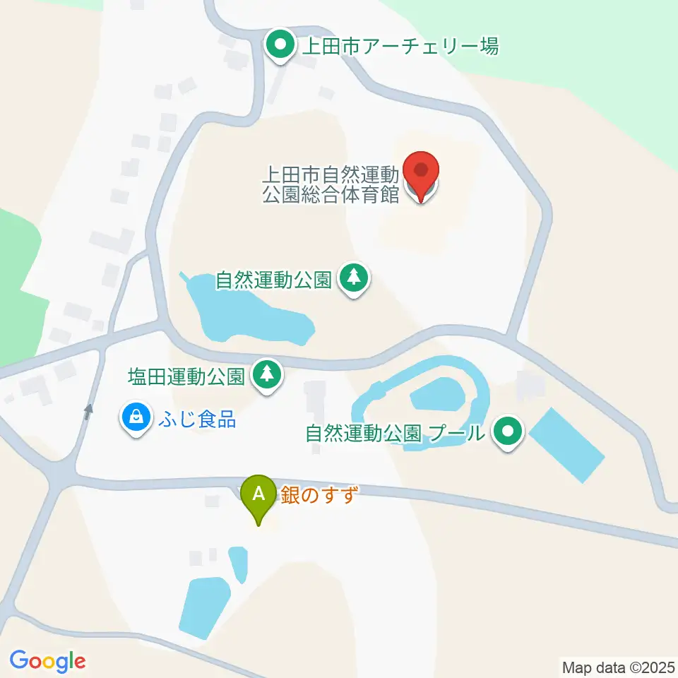 上田市自然運動公園総合体育館周辺のファミレス・ファーストフード一覧地図