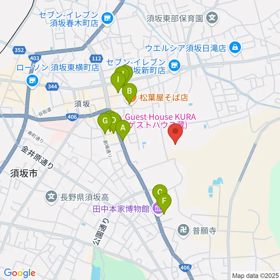 須坂市市民体育館周辺のファミレス・ファーストフード一覧地図