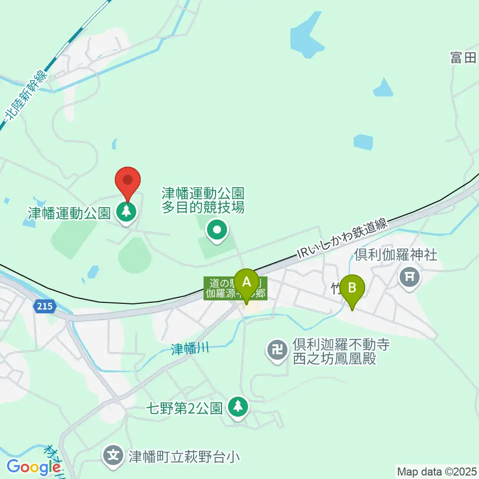 津幡運動公園体育館周辺のファミレス・ファーストフード一覧地図