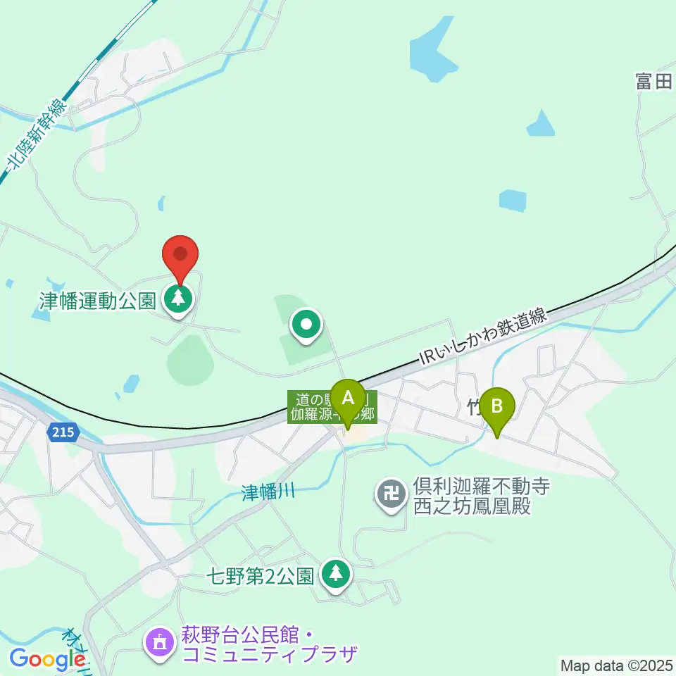 津幡運動公園体育館周辺のファミレス・ファーストフード一覧地図