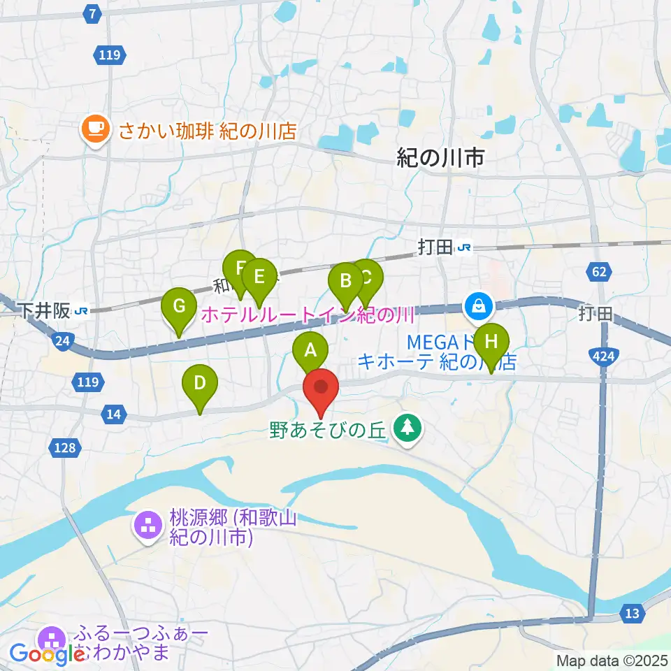 紀の川市民体育館周辺のファミレス・ファーストフード一覧地図