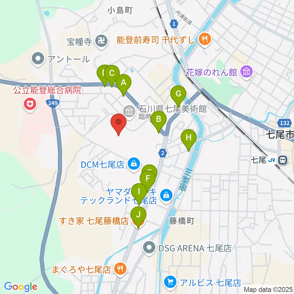 七尾総合市民体育館周辺のファミレス・ファーストフード一覧地図