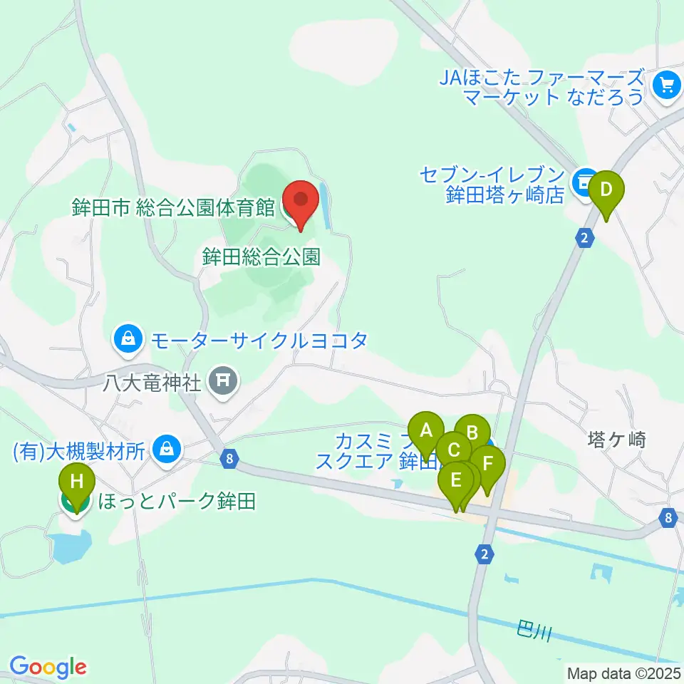 鉾田市総合公園体育館周辺のファミレス・ファーストフード一覧地図