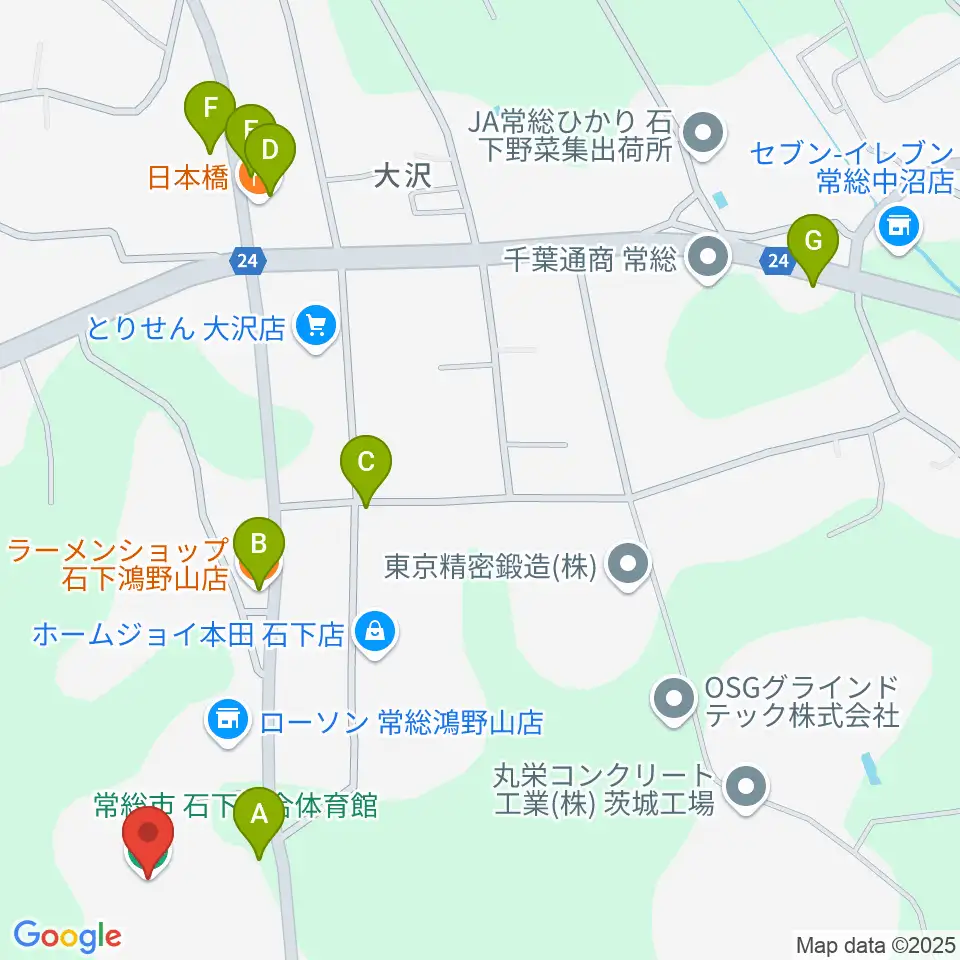 常総市石下総合体育館周辺のファミレス・ファーストフード一覧地図