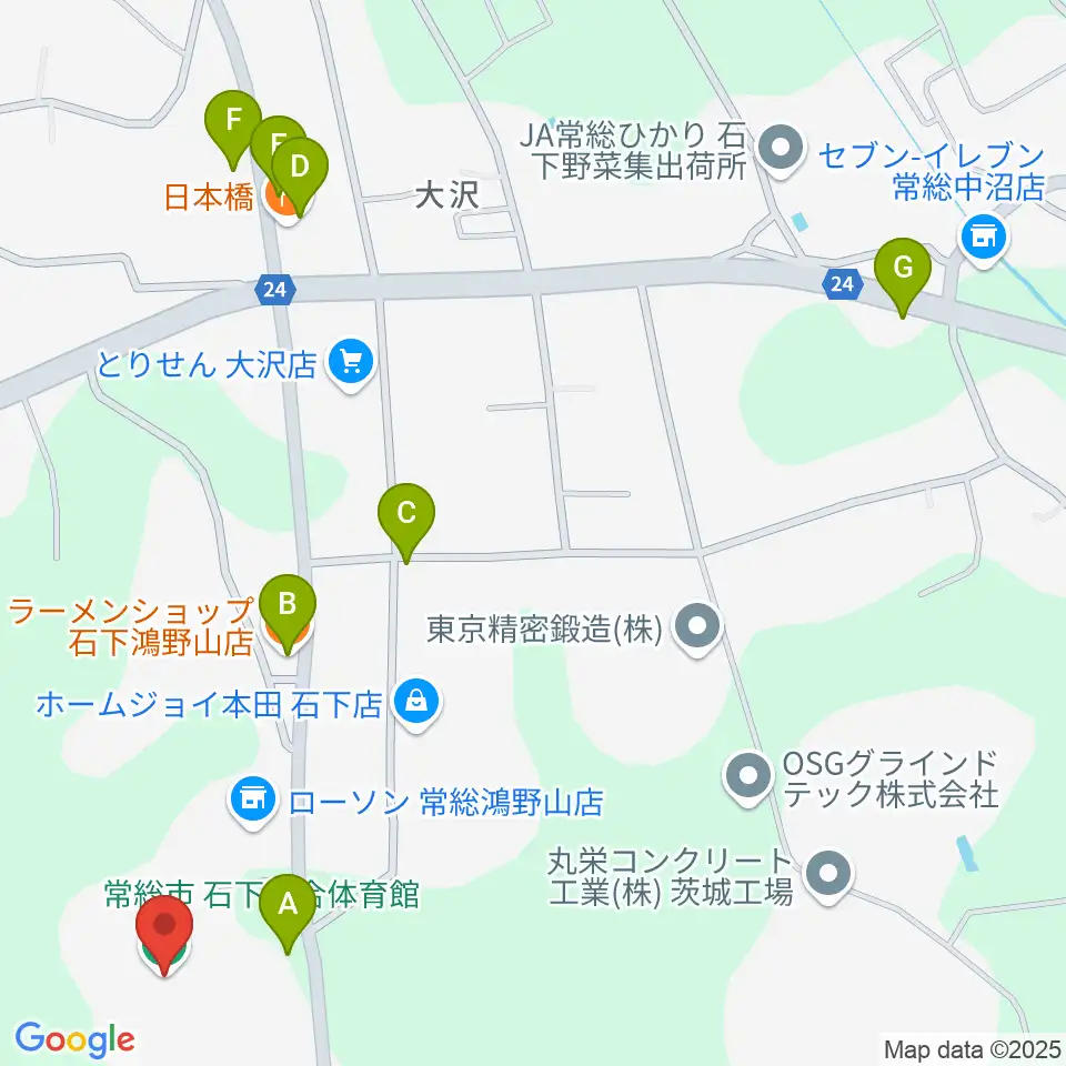 常総市石下総合体育館周辺のファミレス・ファーストフード一覧地図